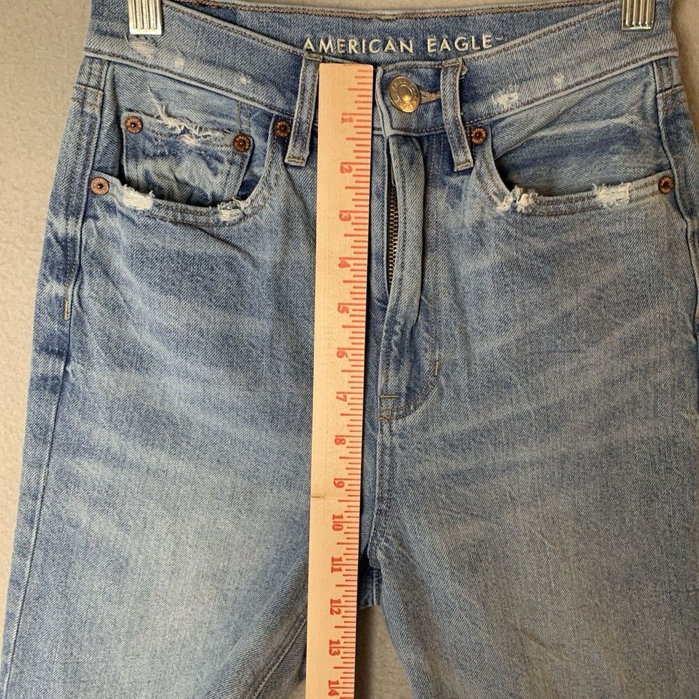 American Eagle Jean Women Size 00 Blue Baggy Tapered Y2K Distressed Retro - Picture 7 of 8